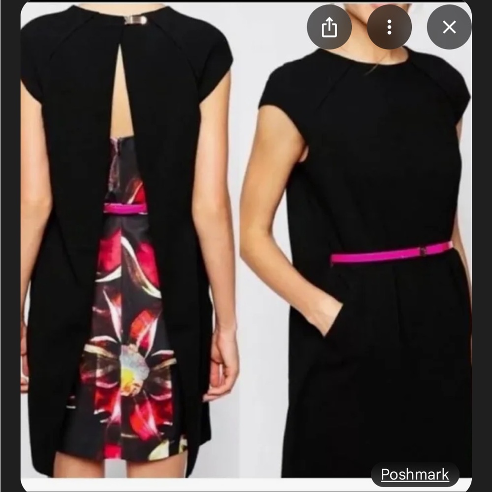 Elegant Black Floral-Back Cap Sleeve Dress - Picture 6 of 6